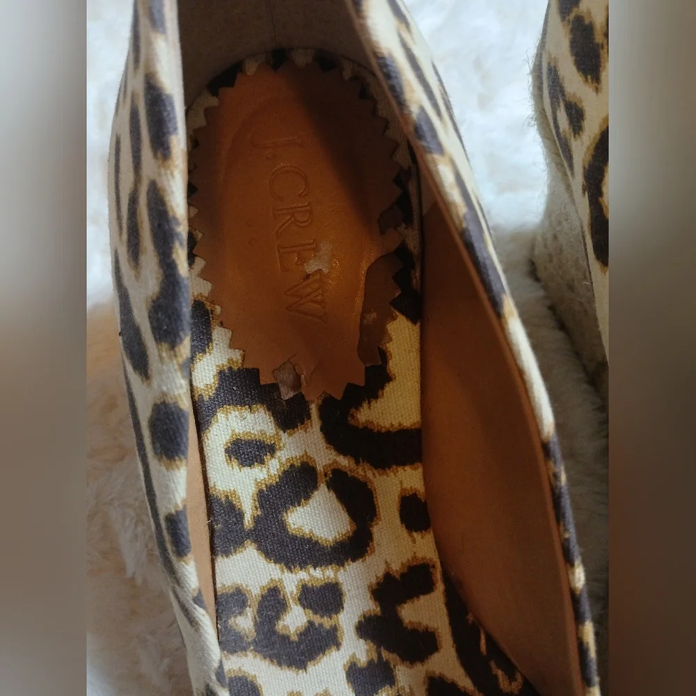 J. Crew Shoes Womens 7.5 Brown Seville Espadrille Wedge Leopard Canvas